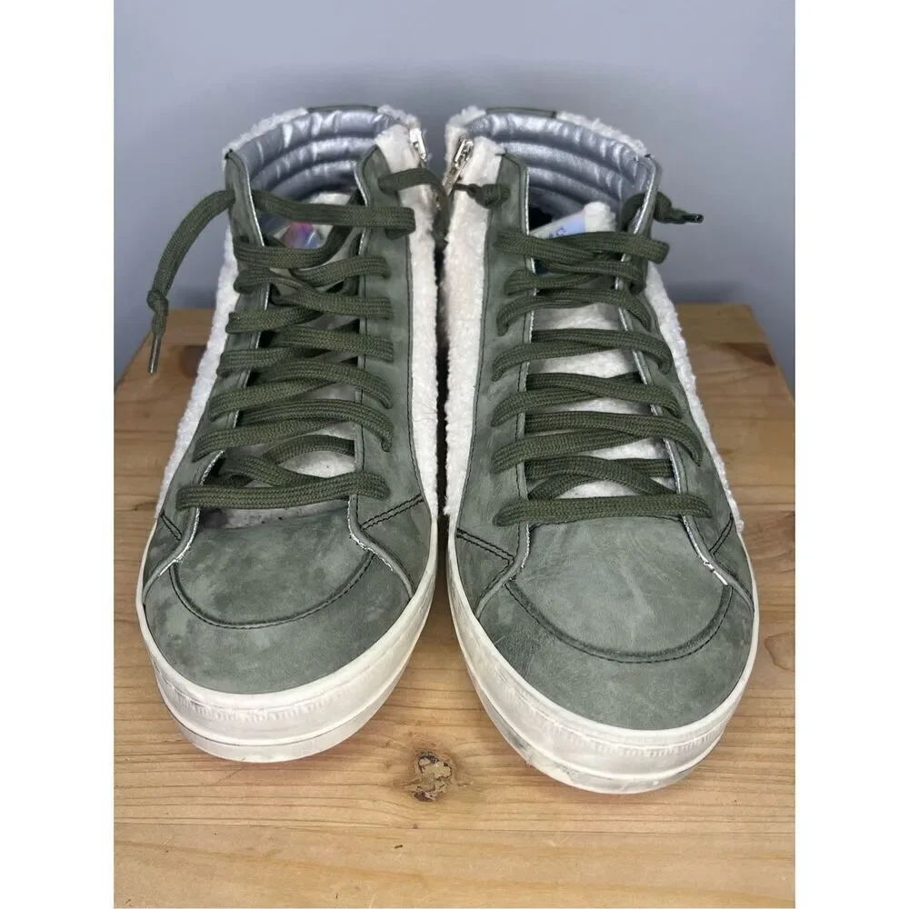 P448 Womens Skate HighTop Sherpa Double Closure Sneaker Khaki/White Size 10.5-11